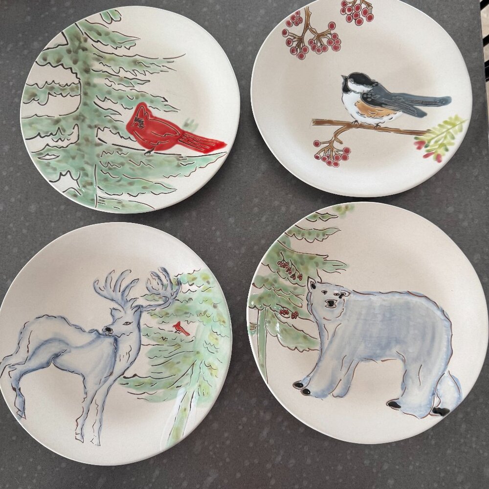 POTTERY BARN ARTIC FOREST SET OF 4 SALAD/DESSERT PLATES